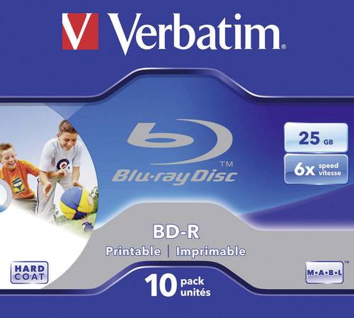 Image of 1x10 Verbatim BD-R Blu-Ray 25GB 6x Speed, printable, Jewel Case