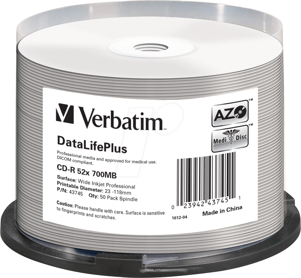 Image of 1x50 Verbatim CD-R 80 / 700MB 52x white wide printable NON-ID