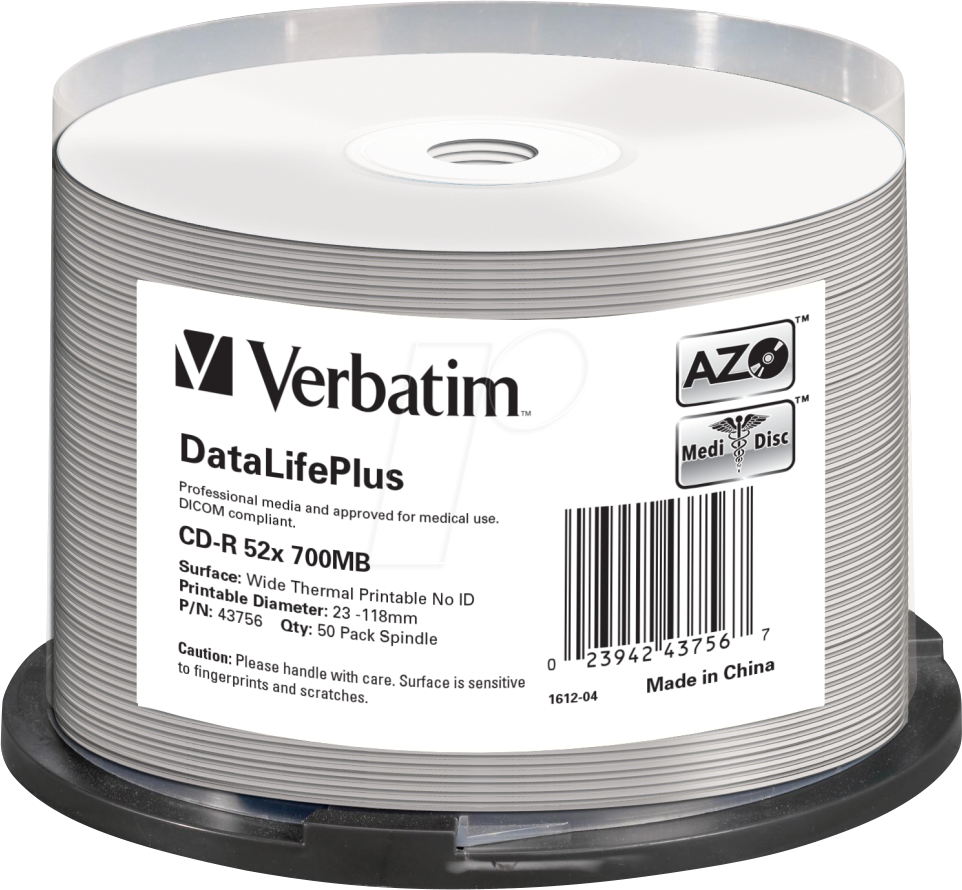 Image of 1x50 Verbatim CD-R 80 / 700MB 52x white wide thermal printable