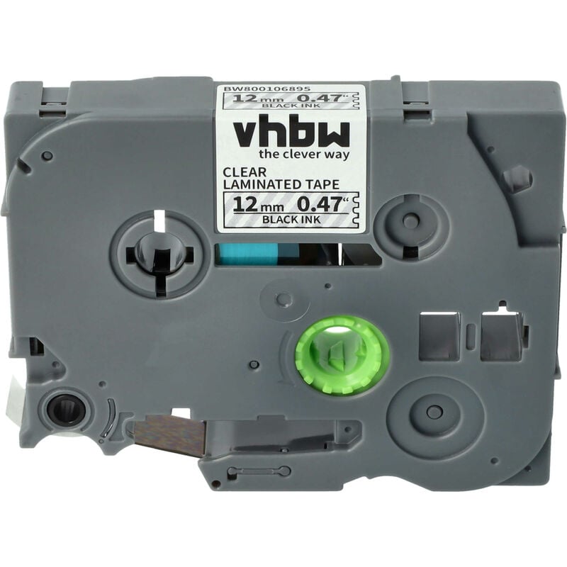Image of Schriftband-Kassette kompatibel mit Brother pt 2430PC, 2400E, 2400ECC, 2410, 2420, 2420PC, 2430PC Etiketten-Drucker 12mm Schwarz auf Transparent