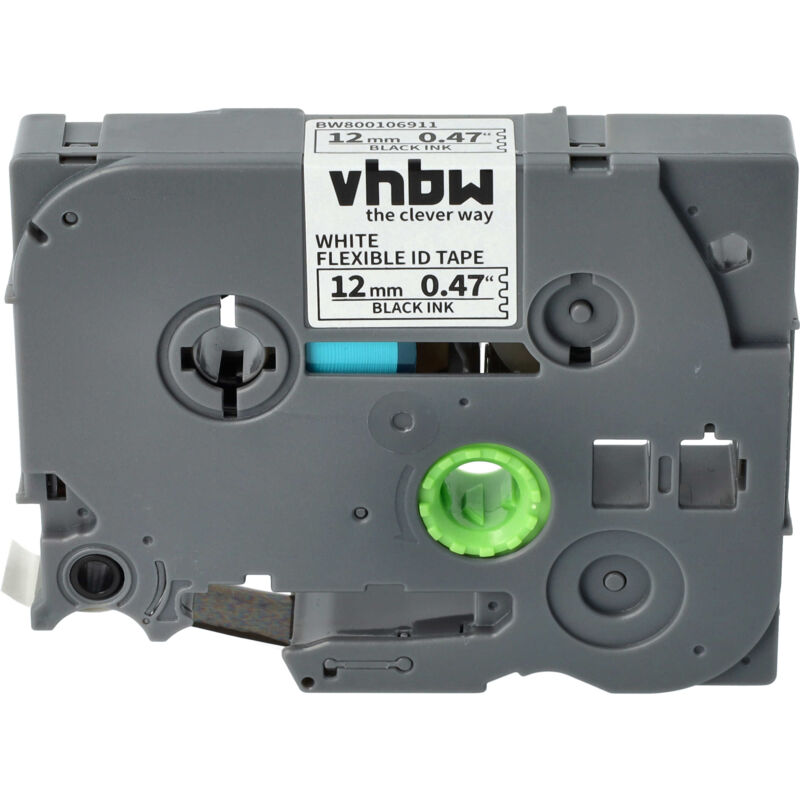 Image of Schriftband-Kassette kompatibel mit Brother pt 2460, 2450, 2430PC, 2450CC, 2450DX, 2430PC Etiketten-Drucker 12mm Schwarz auf Weiß, Flexibel - Vhbw