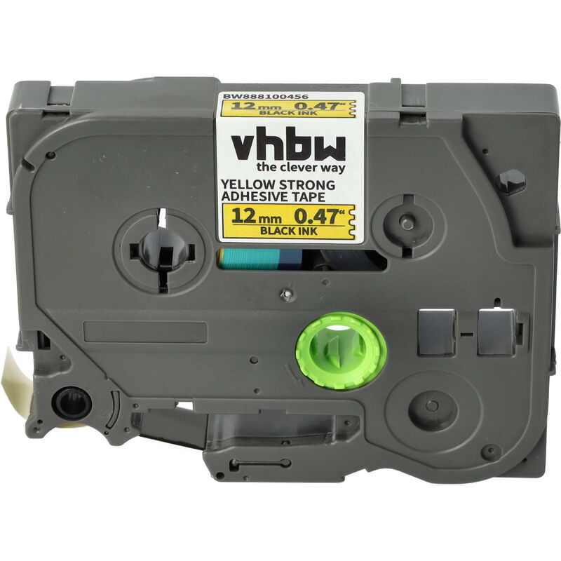 Image of vhbw 1x Schriftband-Kassette kompatibel mit Brother PT 2450, 2430PC, 2450CC, 2450DX, 2430PC Etiketten-Drucker 12mm Schwarz auf Gelb, Extra Stark