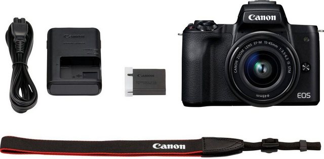 Image of Canon »EOS-M50 EF-M15-45 Kit« Systemkamera (EF-M 15-45, 24,1 MP, NFC, WLAN (Wi-Fi), Bluetooth, + Rucksack CB-BP100 + 32GB SD Class 10 + 10 € FGS)