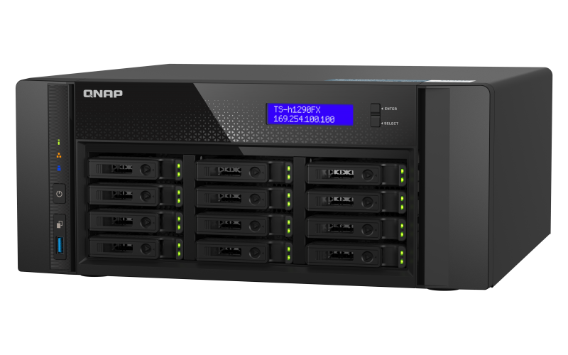 Image of QNAP TS-h1290FX - NAS-Server - 12 Schächte - SATA 6Gb/s / PCIe (NVMe) / U.2 - RAM 128 GB - 25 Gigabit Ethernet / 2.5 Gigabit Ethernet - iSCSI Support