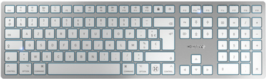 Image of CHERRY KW 9100 SLIM - Tastatur - kabellos - 2.4 GHz, Bluetooth 4.0 - AZERTY - Belgien Französisch - Tastenschalter: CHERRY SX - weiß, Silber - für Apple iMac, Mac mini, Mac Pro, MacBook, MacBook Air, MacBook Pro