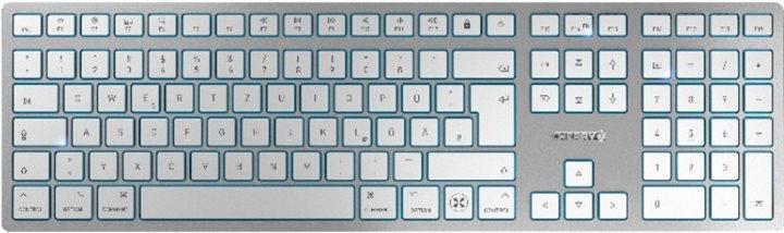 Image of CHERRY KW KW 9100 SLIM - Tastatur - kabellos - 2,4 GHz, Bluetooth 4,0 - QWERTY - USA - Tastenschalter: CHERRY SX - Silber (JK-9110US-1)